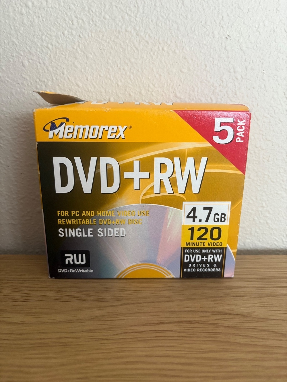 New Memorex DVD+RW 5-Pack Rewritable Discs 4.7GB 120 Min Single-Sided